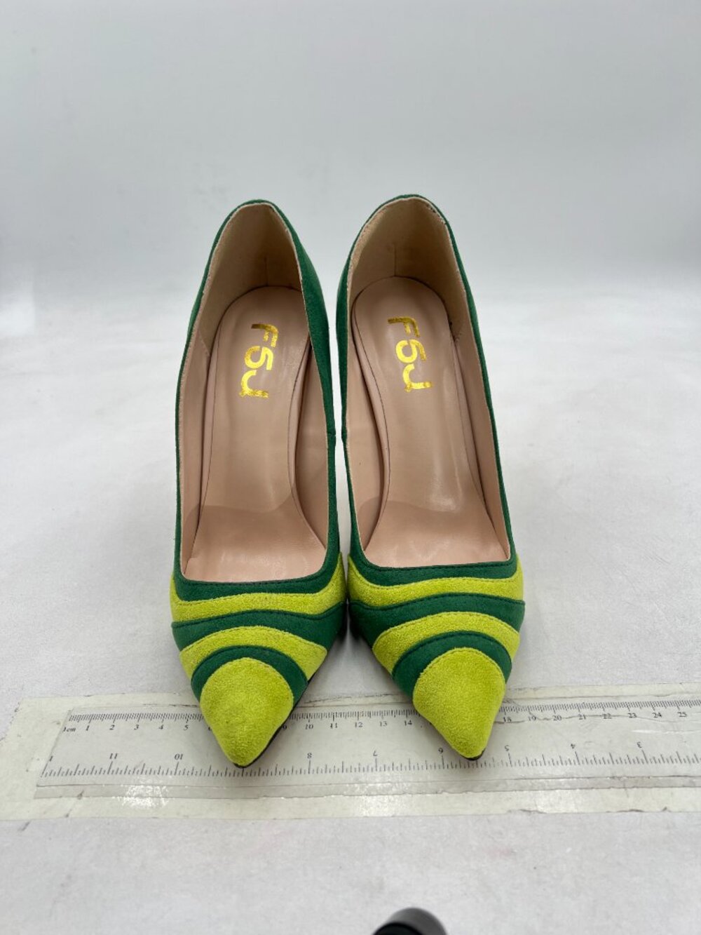 FSJ Green-rainbow Gold Metal Chain Chunky High Heel Pointed Toe Slip On Pumps - Picture 3 of 8